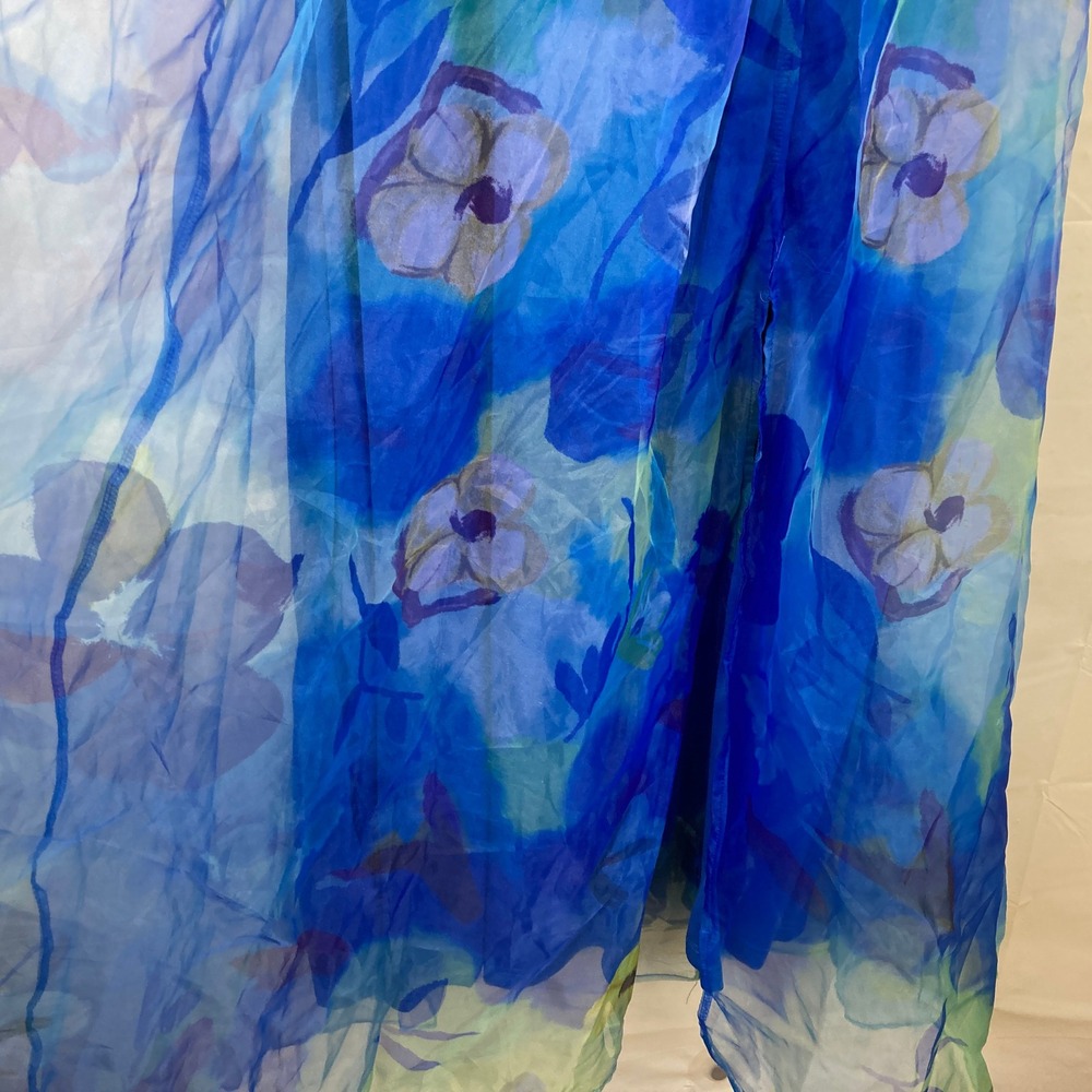 Floral Maxi Dress Women Small? Blue Green Chiffon Floral Fairycore Beachy Whimsy - Picture 4 of 6